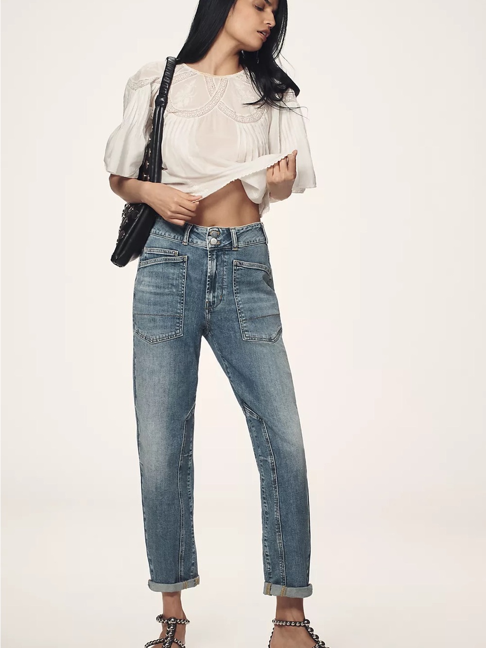 Pilcro Wanderer Mid Rise Relaxed Utility Jeans Lonnie Wash Women’s Size 30